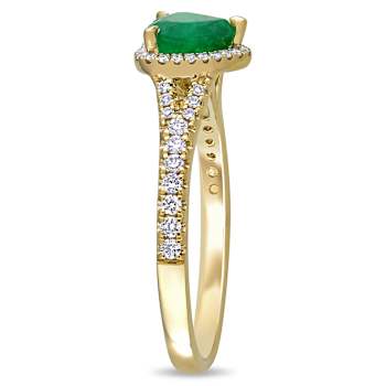 Emerald and Diamond 14K Yellow Gold Heart Halo Ring 0.92ctw