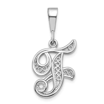Rhodium Over 14k White Gold Solid Polished Script Filigree Textured
Letter F Initial Pendant