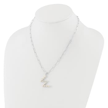 Rhodium Over Sterling Silver 3-5.5mm Freshwater Cultured Pearl LETTER W
18-inch Necklace