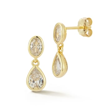 Rachel Zoe Two-Stone White CZ Dangle Earrings in 14K Gold Over Sterling Silver