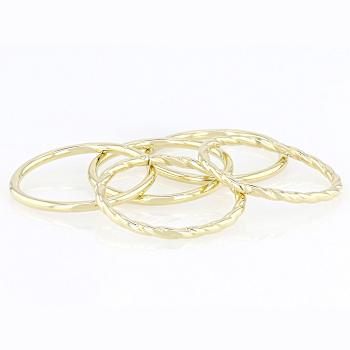 Polished And Textured Set Of 5 Band Rings In 14K Gold