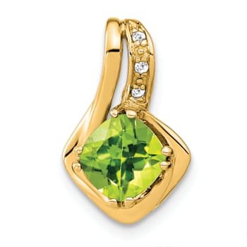 10k Yellow Gold 1.3 cttw Peridot and Accent Diamond Pendant