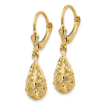 14k Yellow Gold Polished Diamond-Cut Filigree Dangle Earrings