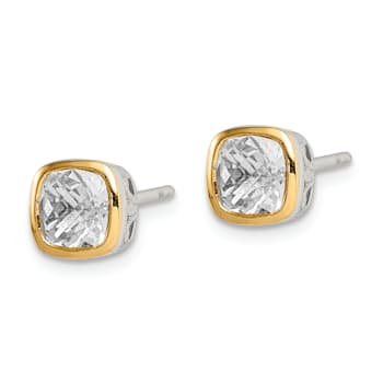 Rhodium Over Sterling Silver with 14k Accent White Topaz Square Stud Earrings
