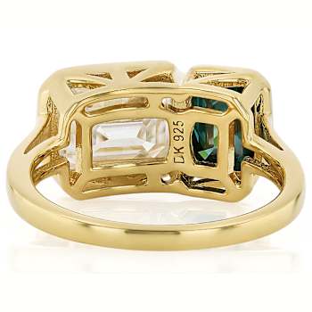 Emerald Green And Colorless Moissanite Two-Stone Ring In 14K Gold Over
Sterling Silver