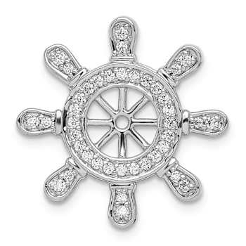 Rhodium Over 14k White Gold Diamond Ship Wheel Pendant