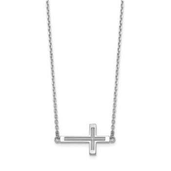 Rhodium Over 14K White Gold Sideways Cut-out Cross Necklace