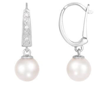 White Cultured Akoya Pearl 14k White Gold Earrings 7-7.5mm