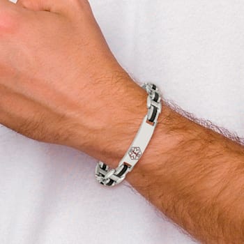 Stainless Steel Black Rubber Red Enamel 8-inch Medical Bracelet