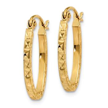 14k Yellow Gold Diamond-Cut 11/16" Oval Hoop Earrings