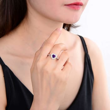 Heart Shape Amethyst with White Topaz Accents Sterling Silver Ring, 1.01ctw