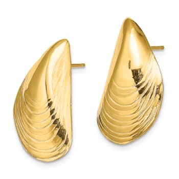 14K Yellow Gold Polished Mussel Shell Stud Earrings