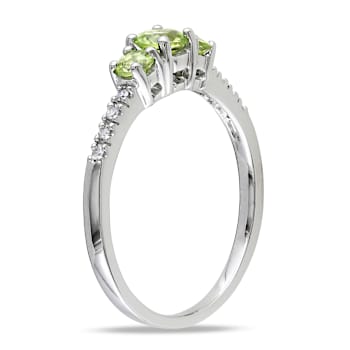 Peridot and Diamond 10K White Gold Ring 0.58ctw