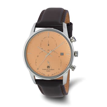 Charles Hubert Men's Stainless Steel Light Orange Dial Dual Time Watch