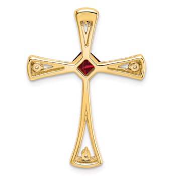 14k Yellow Gold Garnet and Diamond Cross Chain Slide Pendant