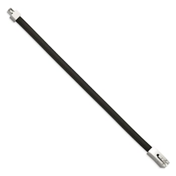 Black Rubber and Stainless Steel Polished 8.5-inch Bracelet