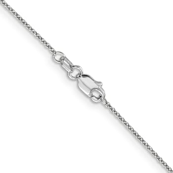 Rhodium Over 10k White Gold 0.9mm Solid Cable 18 Inch Chain