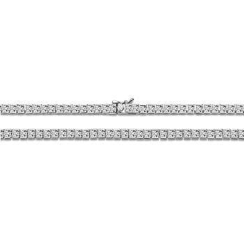 CZ Flower Tennis Necklace In Sterling Silver 16 Inch