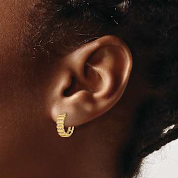 14k Yellow Gold Polished Cubic Zirconia Hinged Hoop Earrings
