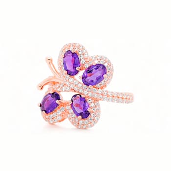6x4mm Oval Amethyst and White CZ 18K Rose Gold Over Sterling Silver
Ring, 1.50ctw