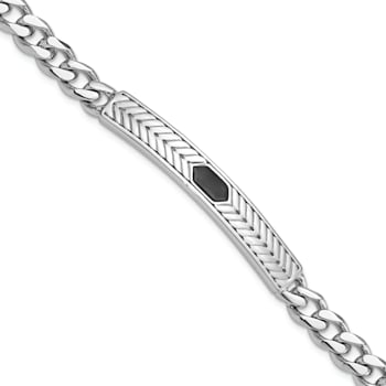 Rhodium Over Sterling Silver Enameled Bar Men's 8 Inch Bracelet