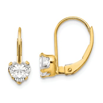 14k Yellow Gold Cubic Zirconia Heart Dangle Earrings