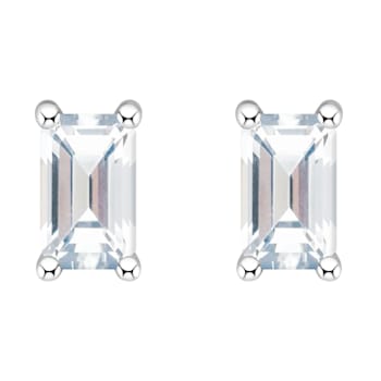 5x3mm Emerald Cut White Topaz 14k White Gold Stud Earrings