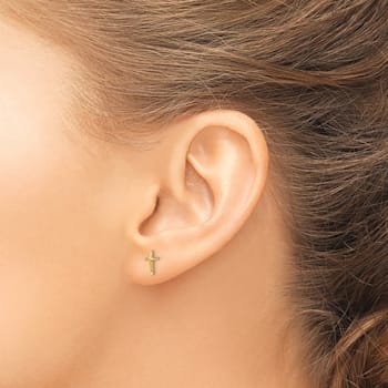 14k Yellow Gold Children's Cross Stud Earrings