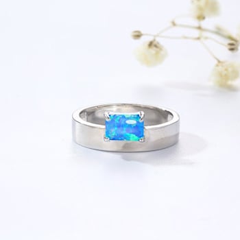 Lab Created Blue Opal Rhodium Over Sterling Silver Offset Ring Blue Opal Ring