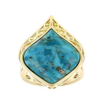 Turquoise Fancy Shape Solitaire Ring In 18K Gold Over Sterling Silver 20x18mm