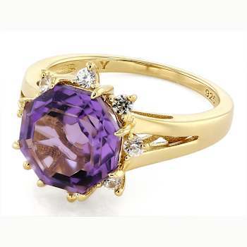 Amethyst Square Octagonal And White Zircon Ring In 18K Gold Over
Sterling Silver 3.50ctw