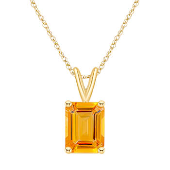 10x8mm Emerald Cut Citrine 14k Yellow Gold Pendant With Chain