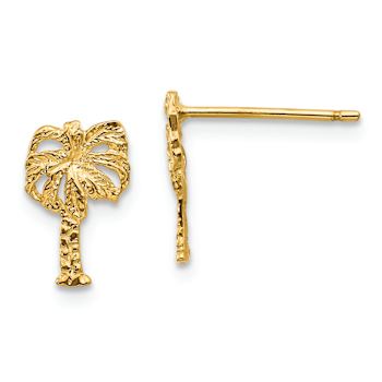 14k Yellow Gold Textured Palm Tree Stud Earrings