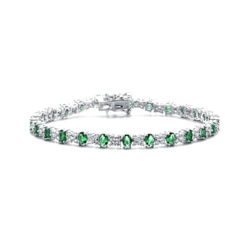 Emerald Color CZ Tennis Bracelet In White Rhodium Over Brass