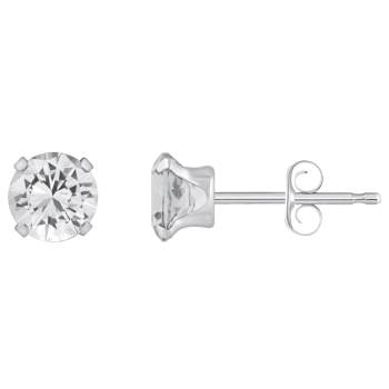 5mm Round White Topaz Rhodium Over 10k White Gold Stud Earrings
