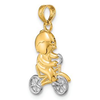 14k Two-tone Gold Little Boy On Bicycle Charm