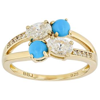 Diamond Simulant Oval, Sleeping Beauty Turquoise And White Zircon Ring
In 18K Gold Over Sterling Silver 1.15ctw