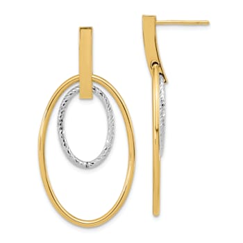 14k Two-tone Gold Polished Diamond-Cut Dangle Earrings