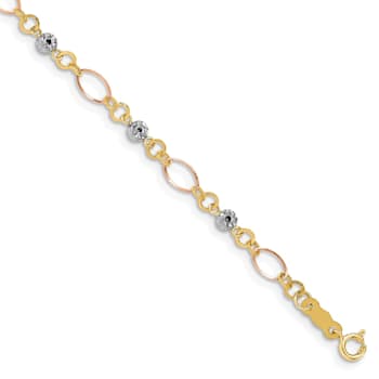 14K Yellow, White and Rose Gold Polished Diamond-cut Ovals and Donut
Beads Bracelet
