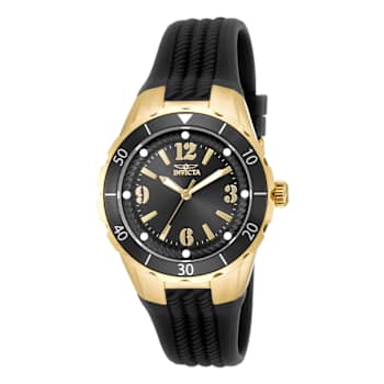 Invicta Angel 38mm Black Dial Black Silicone Band Quartz Watch