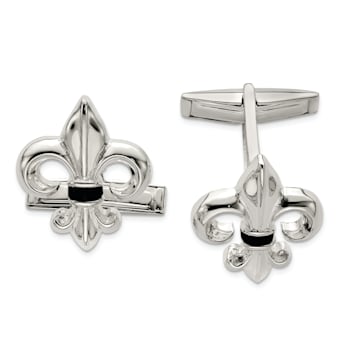 Sterling Silver Fleur De Lis with Onyx Cuff Links