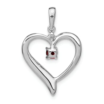 Rhodium Over 14k White Gold Garnet and Diamond Heart Pendant