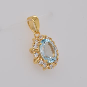 Oval Sky Blue Topaz 2.11ctw and Cubic Zirconia 14K Yellow Gold Over
Sterling Silver Pendant