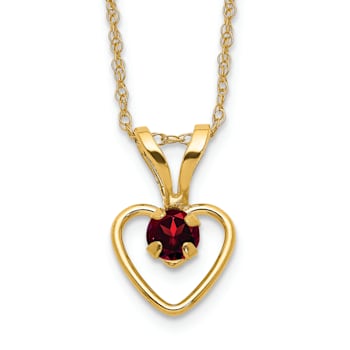 14K Yellow Gold 3mm Garnet Heart Birthstone Necklace