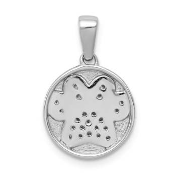 Rhodium Over 14K White Gold Diamond Paw Print in Circle Pendant