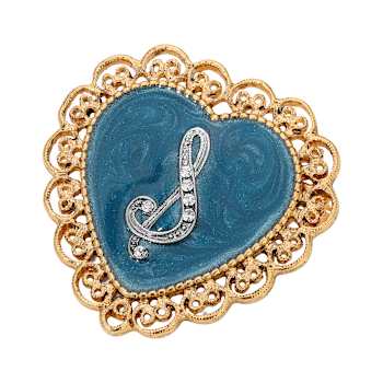 Gold Tone Filigree Heart Blue Enamel Initial Pin