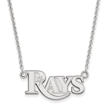 Rhodium Over Sterling Silver MLB LogoArt Tampa Bay Rays Pendant Necklace