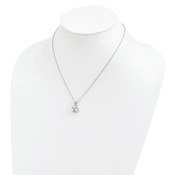 Rhodium Over Sterling Silver 5-6mm White FW Cultured 3-Pearl Cubic
Zirconia Necklace