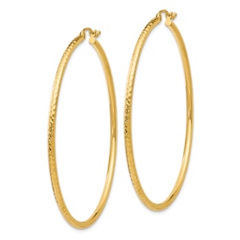 14k Yellow Gold 2 3/16" Diamond-Cut Round Tube Hoop Earrings