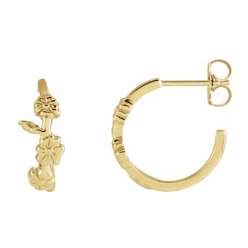14K Yellow Gold Floral Inspired J-Hoop Earrings